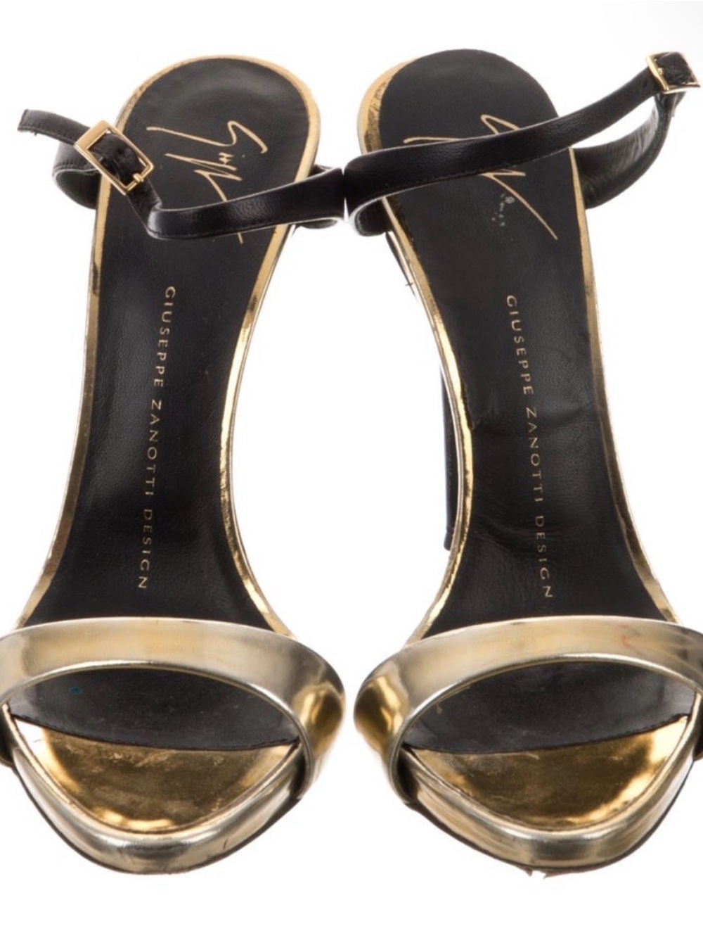 Giuseppe Zanotti Black and Gold Leather Ankle-Strap Sandals